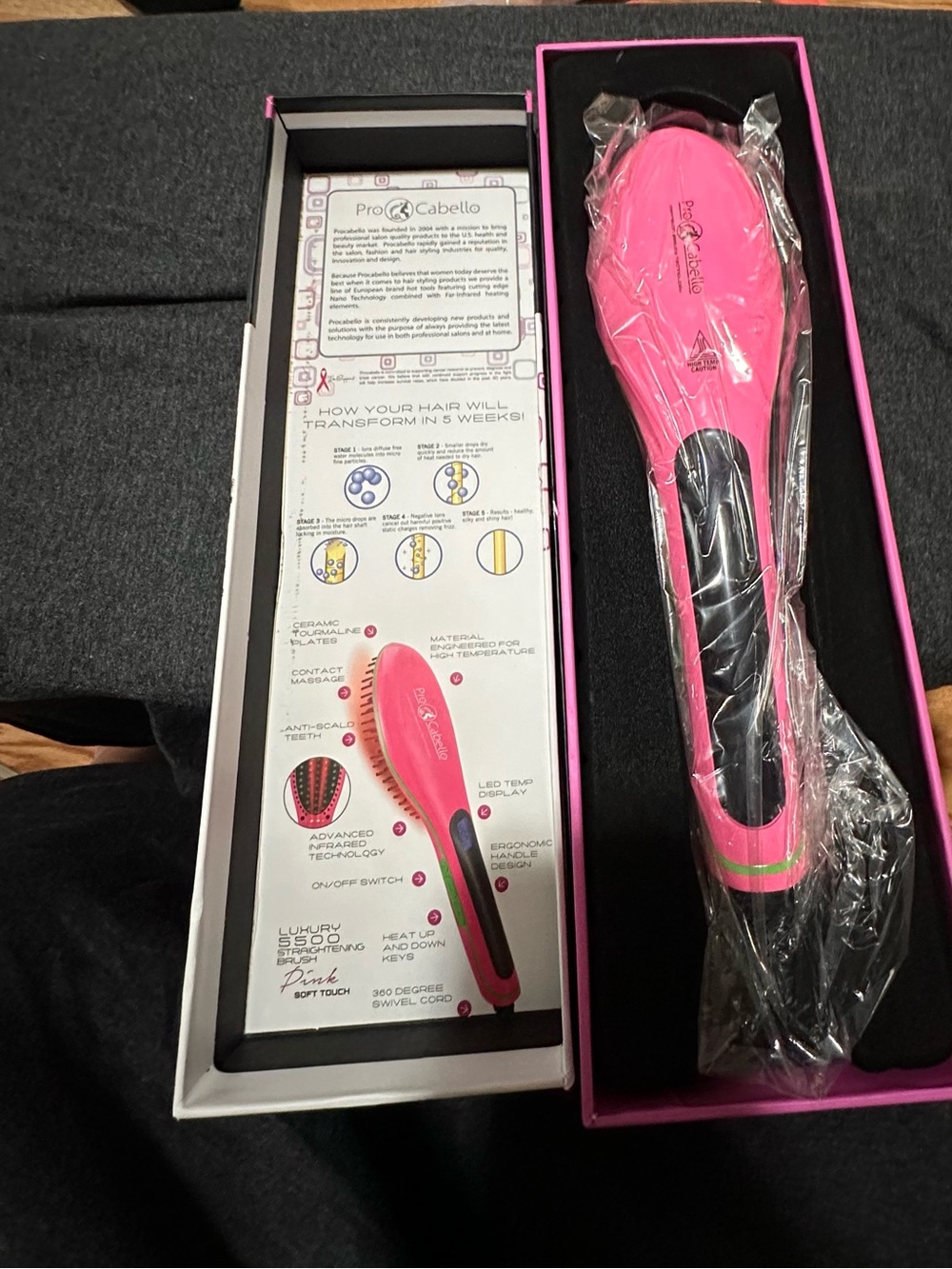 Pink Electric Hair Straightening Brush - Women Hair Tool